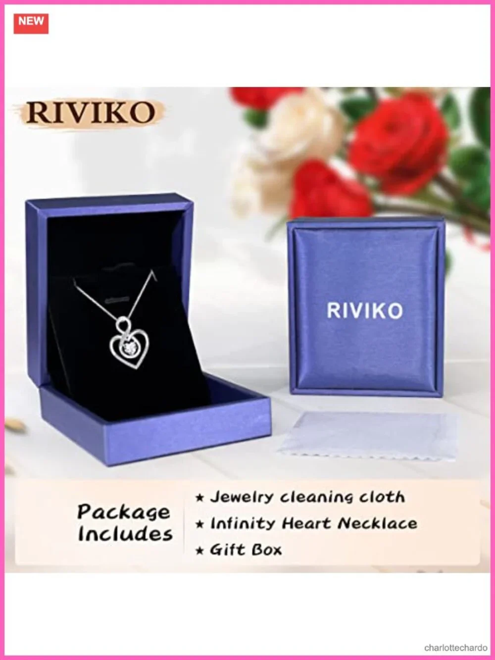 925 Sterling Silver Infinity Heart Necklace Pendant Rhodium Plated